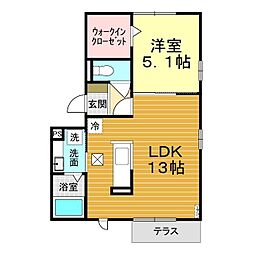 コンフォルト小月 1階1LDKの間取り
