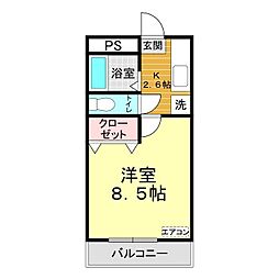 アパルトマン秋根 1Kの間取図画像