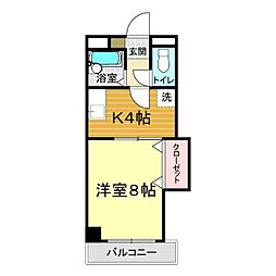 フローリッシュ秀 1Kの間取図画像