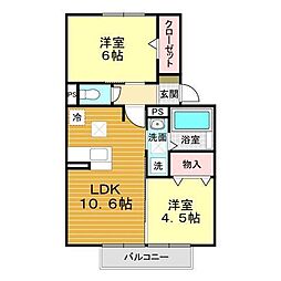 グランヒルズ豊町 2LDKの間取図画像