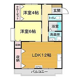 サンラフレ長府 2LDKの間取図画像