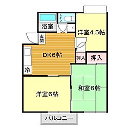 サンハイツ横岡 3DKの間取図画像