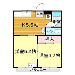 コーポラスM 2DKの間取図画像