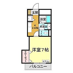 ペルソナ新下関 1Kの間取図画像