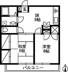 メゾンノナカ 1階2DKの間取り