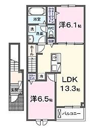 ハーモニー福知山　A棟 2階2LDKの間取り