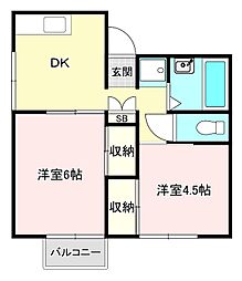 ヴィレッジ堀 2階2DKの間取り