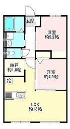 Cantis LazyII 1階2LDKの間取り