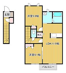 ミルキーウェイII 2階2LDKの間取り