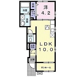 エリシオン　レジデンスII 1階1LDKの間取り