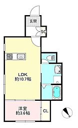 ビスカ篠尾 2階1LDKの間取り