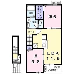 プラシード第2水内 2LDKの間取図画像