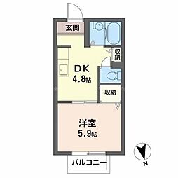 ヴィラかしの木2 1DKの間取図画像
