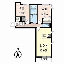 ヒルズエルドラード 2LDKの間取図画像