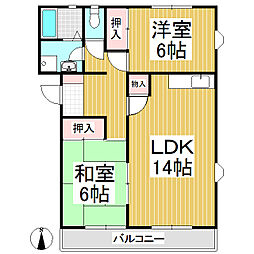 コーポラスニシザワ　C棟 2階2LDKの間取り