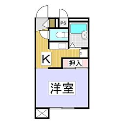レオパレスハーモニー高川原 2階1Kの間取り