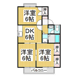 屋代ハイツ　Ｂ棟 1階3DKの間取り