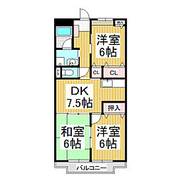 リンピアTOMO 2階3DKの間取り