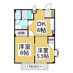 フラワーヒルズＭ 1階2DKの間取り