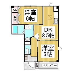 プラシードカーサ 1階2DKの間取り