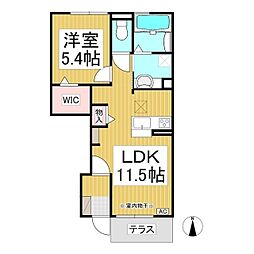 エステート中島　南館 1階1LDKの間取り