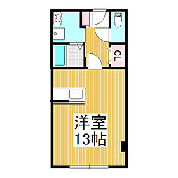 アヴァンティ上山田 2階ワンルームの間取り