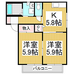 シャーメゾンすみかぜ　Ａ棟 2階2Kの間取り