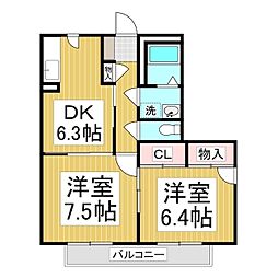 バリュージュＺＥＮ 1階2DKの間取り