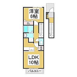 サンタクルス　Ｂ棟 2階1LDKの間取り