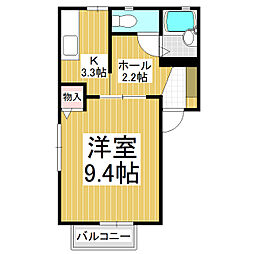ディアスウチカワ2 1階1Kの間取り