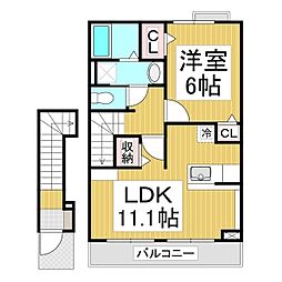 ミナミII 2階1LDKの間取り