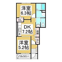 ミナミIII 1階2DKの間取り