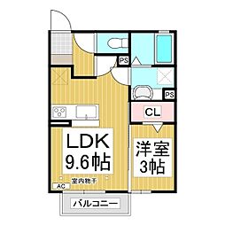 クオーレ 2階1LDKの間取り