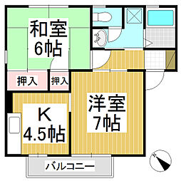 セジュールS・なかむら　A棟 1階2Kの間取り
