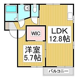 ハイムシェーネス　B棟 2階1LDKの間取り