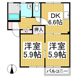 Maison　des　bois　A・B 1階2DKの間取り