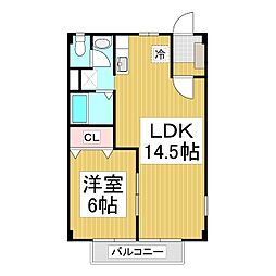 パティオ五月 2階1LDKの間取り
