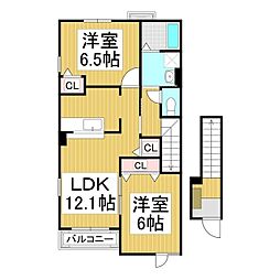 カーサベルデ 2階2LDKの間取り