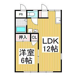 コーポ中村　Ｂ棟 1階1LDKの間取り