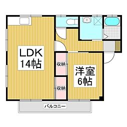 メゾンルシオル 2階1LDKの間取り