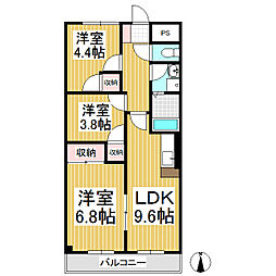 グランドマンション田園 3階3LDKの間取り