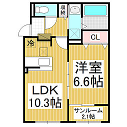 リ・ブラン 1階1LDKの間取り