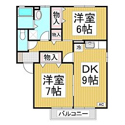 アプリコートくいせけ　Ｂ棟 1階2DKの間取り