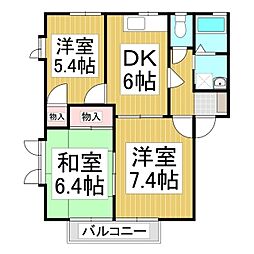 パストラルハイム　Ｃ棟 2階3DKの間取り