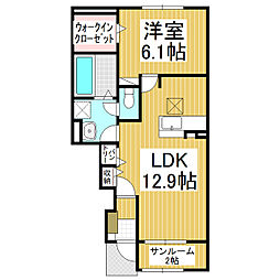 プランドールI 1階1LDKの間取り