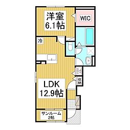 ライムII 1階1LDKの間取り