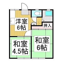 パナハイツ船山B 2DKの間取図画像