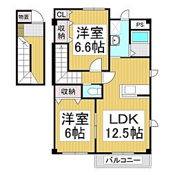 ベルデュールB 2LDKの間取図画像