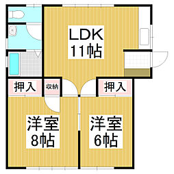 ノーストハイツ 2LDKの間取図画像