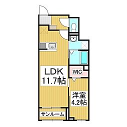 ハイツリバーサイド1 1LDKの間取図画像